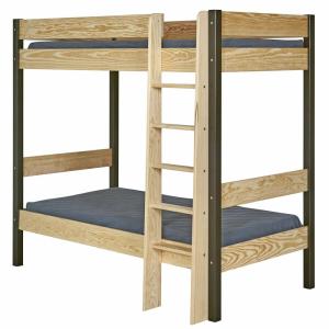 Pack litera con colchón madera maciza  negro y madera 90x19…