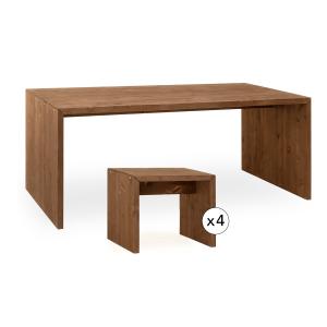 Pack mesa de comedor y 4 taburetes de madera maciza nogal d…