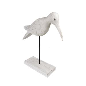 Pájaro madera decapé con pedestal blanco  33x10x38 cm