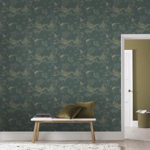 Papel pintado ambiente japones azul 1005x52cm