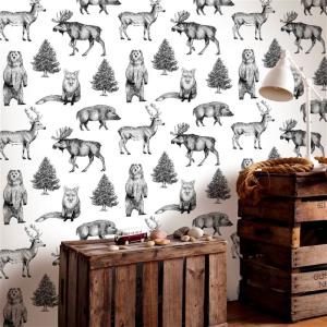 Papel pintado animales blanco negro 1005x52cm