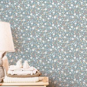 Papel pintado autoadhesivo florecitas azul 50x300 cm