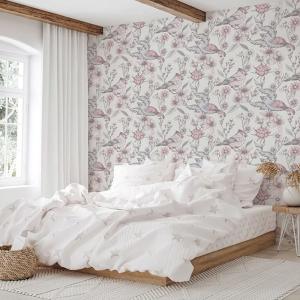 Papel pintado autoadhesivo pájaros y flores 65x300cm