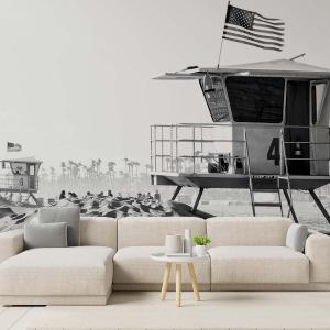 Papel pintado caseta de salvamento B/N  364x270cm