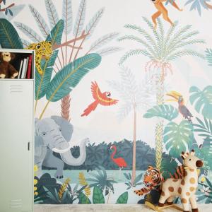 Papel pintado con estampado de selva multicolor, 250x300