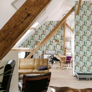 Papel pintado con patrón geométrico, Verde 150 x 250cm