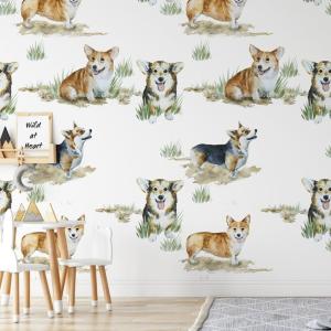 Papel pintado corgi en papel ecológico fino,200x280cm,8 hoj…