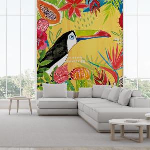 Papel pintado exótico tucán y frutas. 260x270cm