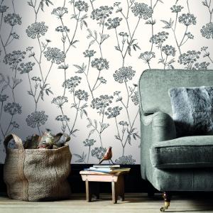 Papel pintado flores negro y crudo 1005x52cm