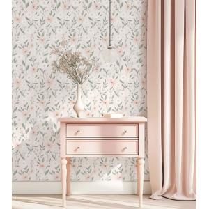 Papel pintado flores rosas y blancas sobre fondo rosa, 50 c…