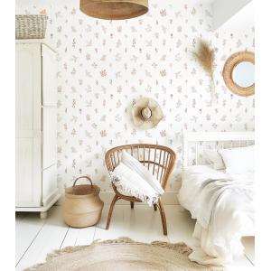 Papel pintado flores y golondrinas sobre fondo blanco, 50 c…