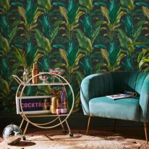 Papel pintado follaje fondo negro 1005x52cm