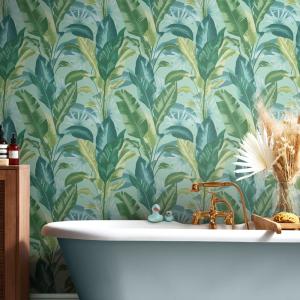 Papel pintado follaje fondo verde 1005x52cm