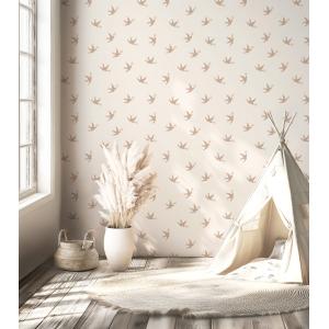 Papel pintado golondrinas rosas sobre fondo rosa, 50 cm x 1…