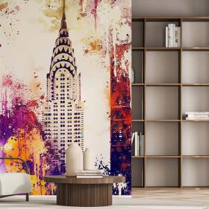 Papel pintado gráfico color del edificio chrysler 156x270cm