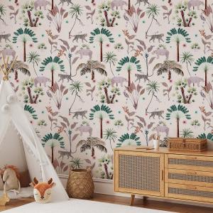 Papel pintado hipopótamo y leopardo  156x270cm