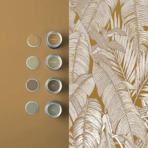 Papel pintado hojas de paradiso cúrcuma gris 1005x52cm