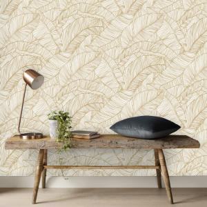 Papel pintado hojas Kaya oro 1005x52cm