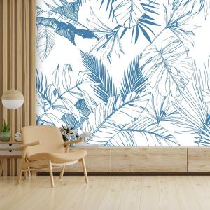 Papel pintado hojas tropicales azules  364x270cm