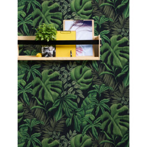 papel pintado hojas tropicales verde y negro 53 cm x 10,05 m