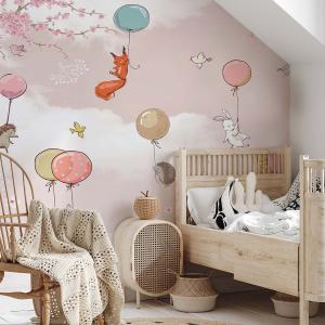 Papel pintado infantil animales con globo 364x270cm