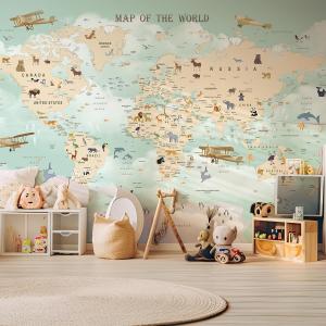 Papel pintado infantil mapa de la aviación mundial 364x270c…