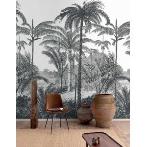 Papel pintado jungla cocotero en blanco y negro 159x280cm