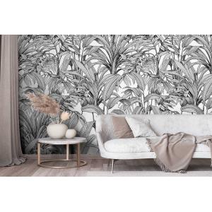 Papel pintado jungla de plataneros en blanco y negro 159x28…