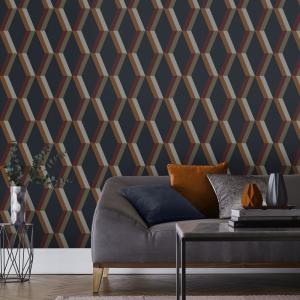 Papel pintado lineas geométricas azul oro 1005x52cm