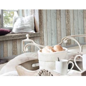 papel pintado madera marrón, azul y beige 53 cm x 10,05 m