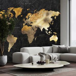 Papel pintado mapamundi efecto madera 364x270cm