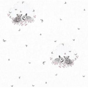Papel pintado niñas “conejo y gatito”