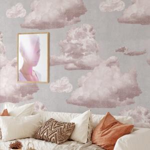 Papel pintado nubes rosas,en papel ecológico fino,200x280cm…