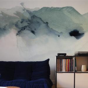 Papel pintado panorámico acuarela mar, Colores 225 x 250cm