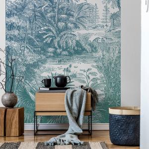Papel pintado panorámico araucaria - bleu vert