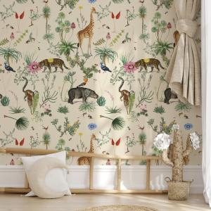 Papel pintado panorámico bestiaire botánico motivo