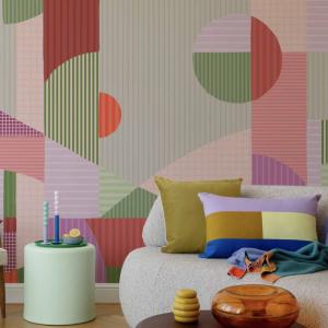 Papel pintado panorámico bloques de color geométricos malva…