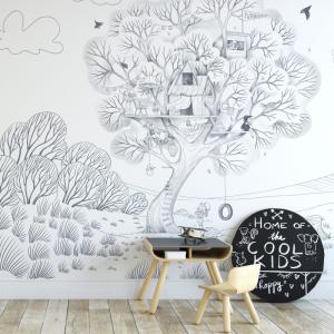 Papel pintado panorámico Casita en los árboles, Gris oscuro…