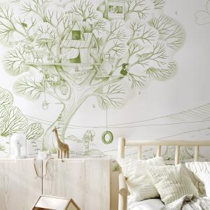 Papel pintado panorámico casita en los árboles verde 150x25…