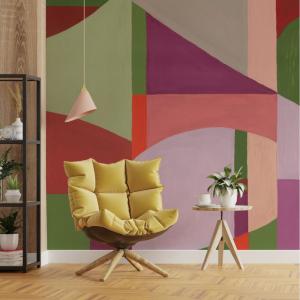 Papel pintado panorámico con formas gráficas de colores, Ma…