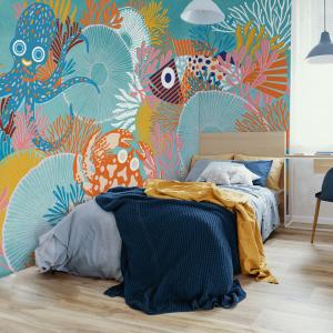 Papel pintado panorámico con motivo de fondos marinos color…