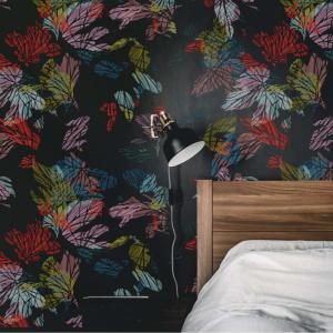 Papel pintado panorámico con motivos abstractos de hojas, N…