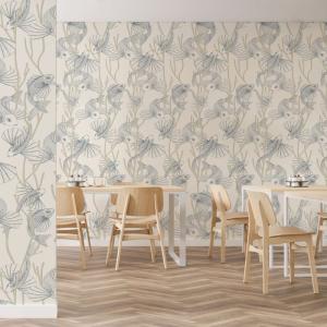 Papel pintado panorámico con motivos de carpa, Beige 525 x…