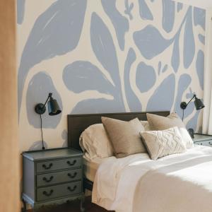 Papel pintado panorámico con motivos vegetales, Azul 225 x…