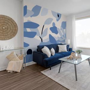 Papel pintado panorámico con motivos vegetales, Azul 450 x…