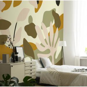 Papel pintado panorámico con motivos vegetales marrón claro…