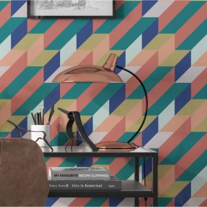 Papel pintado panorámico con patrón geométrico lineal, Nara…