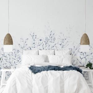 Papel pintado panorámico con un zócalo vegetal, Azul 150 x…