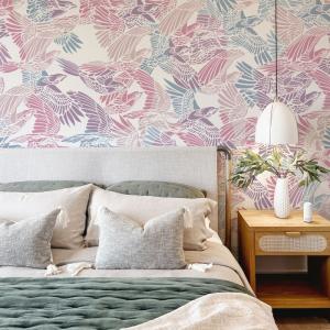 Papel pintado panorámico con una bandada de pájaros, Malva…