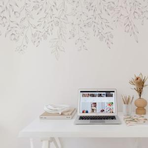 Papel pintado panorámico con vegetación colgante, Rosa 225…